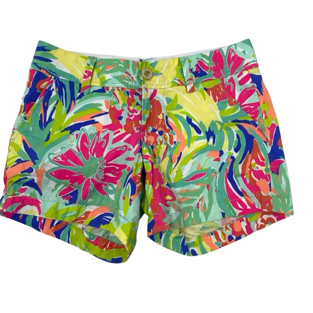 Lilly Pulitzer‎ Callahan Shorts Womens 00 Multi Color Tropical Floral Cotton